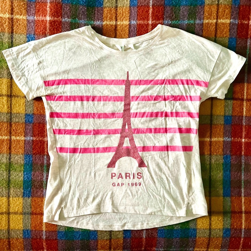 Gap Kids City Tee Paris (pink and off white/oatmeal)
